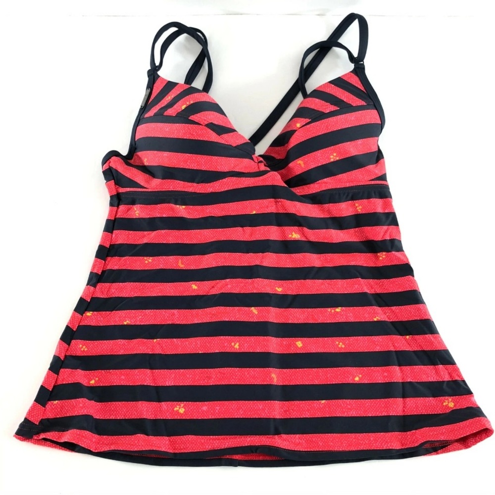 Lole Red and Black Striped Bikini Top